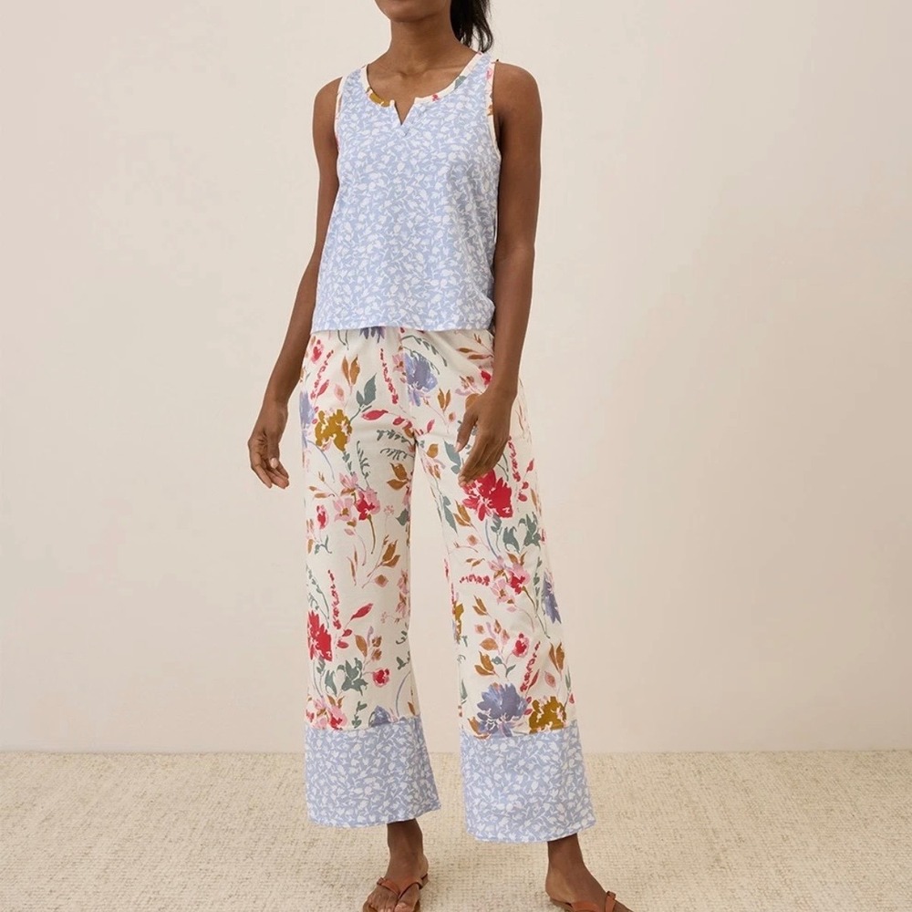Pact Staycation Organic Cotton Floral Pajama Set Blue White Red Medium